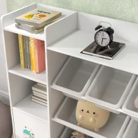 Qaba Kids Toy Organizers and Storage with 8 Removable Storage Bins and Bookshelf, White(m-9)