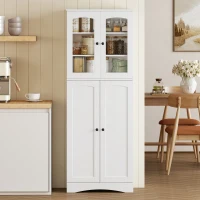 HOMCOM 64" Tall Kitchen Pantry Cabinet, Kitchen Cabinet with Soft-Close Acrylic Doors, 10 Shelves, 8 Door Racks, White(m-10)