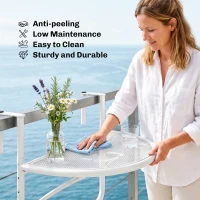 Outsunny Adjustable Balcony Hanging Railing Table, Metal Mounting Mini Wall Desk Storage Rack, Outdoor Flower Stand Serving Table Half Round, White(m-7)
