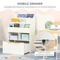HOMCOM Kids Bookshelf Bookcase, Montessori-Inspired Multi-Shelf Rack Organizer with Moveable Drawer for Books for Reading Nook, Classroom, Bedroom, Playroom, White(m-6)