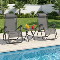 Outsunny Zero Gravity Chair Set of 2 Patio Chair with Side Table Cupholders and Pillows for Pool, Backyard, Lawn, Beach, Grey(m-1)