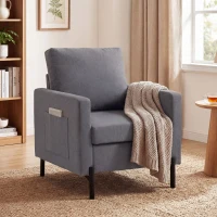 HOMCOM Accent Chair Modern Upholstered Armchair with Side Pockets and Cushion for Bedroom, Living Room, Dark Grey(m-1)