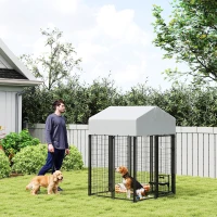 PawHut Outdoor Dog Kennel with Roof, 4' x 4' x 6' Heavy Duty Welded Wire Dog Playpen Enclosure with Escape-proof Lock(m-10)