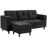 HOMCOM Sectional Sofa, L Shaped Couch with Changeable Chaise, Wooden Legs, Black(m-2)