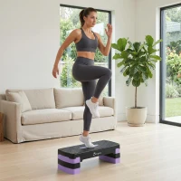 Soozier Aerobic Exercise Step Platform, 4"/6"/8" Adjustable Aerobic Stepper with Risers, Workout Stepper for Home Gym, Purple(m-9)