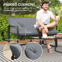 Outsunny 4 Piece Outdoor Furniture Set, Patio Conversation Set with Tempered Glass Table, Loveseat, 2 Chairs and Cushions, Grey(m-4)
