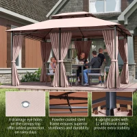 Outsunny 10' x 13' Patio Gazebo, Outdoor 2-Tiers Garden Canopy Yard Sunshade Shelter with Curtains, Khaki(m-4)