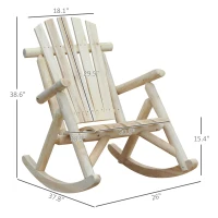 Outsunny Outdoor Wooden Rocking Chair, Single-Person Adirondack Rocking Patio Chair with Rustic High Back, Slatted Seat and Backrest for Indoor, Backyard, Garden, Natural(m-3)
