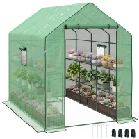Outsunny Walk-in Greenhouse with 3 Tier, Garden Plant Growhouse with Roll-up Door and Mesh Windows, 140 x 213 x 190 cm, Green(m-11)