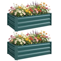 Outsunny Set of 2 Galvanized Raised Beds for Garden, Outdoor Planter Box for Flowers, Herbs and Vegetables, Green(m-11)
