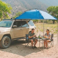 Outsunny Car Awning Camping Tailgate Tent for SUV, 3000mm Waterproof Car Side Awning with Carry Bag, Light Blue(m-8)