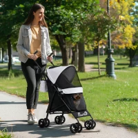 PawHut Foldable Dog Stroller, Lightweight Dog Pram w/ Shoulder Strap, Storage Bag, Cup Holder, Light Grey(m-1)