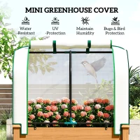 Outsunny Raised Garden Bed with PE Greenhouse Cover Outdoor Planter Box for Herbs and Vegetables, 35 x 22 x 47 inch, Sand(m-4)