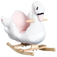 Qaba Soft Warm Kids Rocking Horse Child Plush Ride On Toy Swan Style Playtime with Lullaby Song White(m-2)