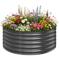 Outsunny Galvanized Raised Flower Bed, 4 x 4 x 1.5 ft Outdoor Metal Raised Bed with Safety Edging and Gloves, Dark Grey(m-11)