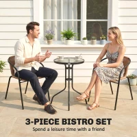 Outsunny 3 Pieces Outdoor Wicker Furniture Set with 2 Stackable Chairs, Tempered Glass Coffee Table for Garden, Backyard, Brown(m-4)