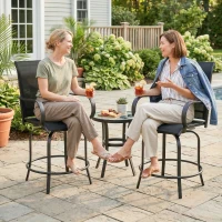 Outsunny Outdoor Bar Stools Set of 2, 360° Swivel Bar Height Chairs, 27.6" x 28.7" x 48.4", Black(m-9)