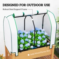 Outsunny Raised Garden Bed with PE Greenhouse Cover Outdoor Planter Box for Herbs and Vegetables, 35 x 22 x 47 inch, Sand(m-7)