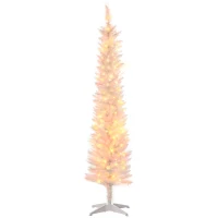 HOMCOM 6' Prelit Christmas Trees, Pencil Artificial Christmas Tree with Colorful Surface Branches, Colorful LED Lights, White(m-11)