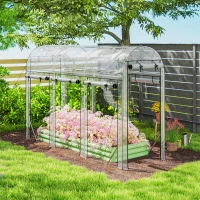 Outsunny Walk-in Tunnel Greenhouse, Hoop House Greenhouse with 8 Roll-Up Doors, 10' x 3' x 6.5', Clear(m-8)