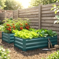 Outsunny Set of 2 Galvanized Raised Beds for Garden, Outdoor Planter Box for Flowers, Herbs and Vegetables, Green(m-1)