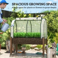 Outsunny Raised Garden Bed with PE Greenhouse Cover Outdoor Elevated Wood Planter Box for Herbs and Vegetables Brown(m-7)