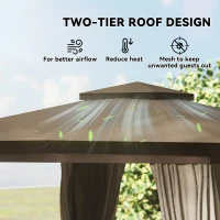 Outsunny 10' x 10' Outdoor Patio Gazebo, Soft Top Gazebo Canopy Shelter with Curtains, Netting, Steel Frame, Hook, Khaki(m-4)