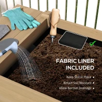 Outsunny Wood Raised Garden Box, Elevated Garden Bed with Side Table, Bottom Shelf, Bed Liners and Drainage Holes, Carbonized(m-6)