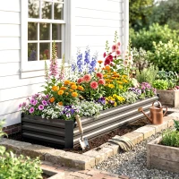 Outsunny 8'x2'x1' Galvanized Raised Bed, Large Elevated Planter Box for Growing Flowers, Herbs and Vegetables, Dark Grey(m-9)