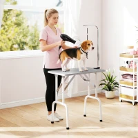 PawHut Foldable Pet Grooming Table for Dogs Cats with Adjustable Arm, Non-slip Surface, Grey(m-8)