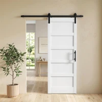 HOMCOM 32"x84" Sliding Barn Door with Hardware Kit, Shaker Style Sliding Door with Handle, Track, Floor Guide, White Wood Grain(m-1)