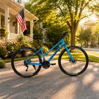 21-Speed 700C Wheels Hybrid Road Bike for Adults, Steel Frame with Dual-Disc Brakes, 85% Pre-Assembled, 68" L x 27.5" W x 37.5" H, Black+Blue(m-1)