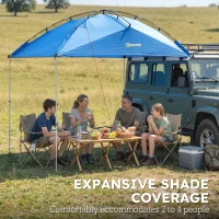 Outsunny Car Awning Camping Tailgate Tent for SUV, 3000mm Waterproof Car Side Awning with Carry Bag, Light Blue(m-5)