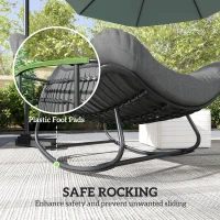 Outsunny Outdoor Rocking Chair, Oversized Patio Egg Chair with Padded Cushion, Rattan Wicker for Indoor, Backyard, Dark Grey(m-7)