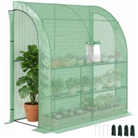 Outsunny 7' x 3' x 7' Lean to Greenhouse, Walk-In Green House, Plant Nursery with 2 Roll-up Doors and Windows, PE Cover and 3 Wire Shelves, Green(m-1)