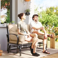 Outsunny Swing Glider Rocking Chair, Double Patio Bench, 2 Person Loveseat with Steel Frame, Cushions, Pillow Armrests, Khaki(m-10)