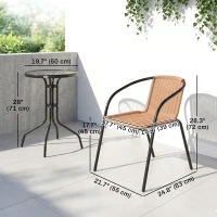 Outsunny 3 Pieces Outdoor Wicker Furniture Set with 2 Stackable Chairs, Tempered Glass Coffee Table for Garden, Backyard, Brown(m-3)