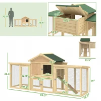 PawHut Wooden Chicken Coop ith Nesting Box, Double Runs, Removable Tray, Ramp, for Garden Backyard(m-3)