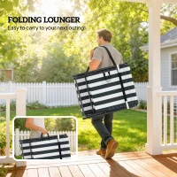 Outsunny Folding Outdoor Chaise Lounge Chair Tanning Chair with 5-Level Adjustable Back, Side Table, Pillow, Pocket, Blue White(m-7)