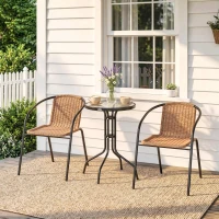 Outsunny 3 Pieces Outdoor Wicker Furniture Set with 2 Stackable Chairs, Tempered Glass Coffee Table for Garden, Backyard, Brown(m-1)