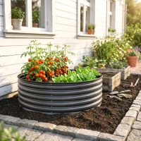 Outsunny Galvanized Raised Flower Bed, 4 x 4 x 1.5 ft Outdoor Metal Raised Bed with Safety Edging and Gloves, Dark Grey(m-8)