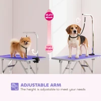 PawHut Foldable Pet Grooming Table for Dogs Cats with Adjustable Arm, Non-slip Surface, Purple(m-4)
