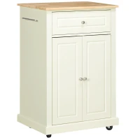 HOMCOM Rolling Kitchen Island Cart, Portable Serving Trolley Table with Drawer, Adjustable Shelf and 2 Towel Racks, Cream White(m-1)