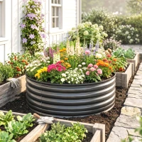 Outsunny Galvanized Raised Flower Bed, 4 x 4 x 1.5 ft Outdoor Metal Raised Bed with Safety Edging and Gloves, Dark Grey(m-1)