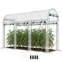 Outsunny Walk-in Tunnel Greenhouse, Hoop House Greenhouse with 8 Roll-Up Doors, 10' x 3' x 6.5', Clear(m-11)