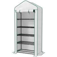 Outsunny 5 Tier Mini Greenhouse, Small Portable Greenhouse with PE Cover, Roll-Up Zippered Door, 76" x 35.4" x 19.3", White