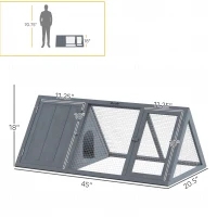 PawHut Rabbit Hutch, Wooden Guinea Pig Hutch with Run and Doors, Outdoor Triangle Bunny House for Rabbits,Duck and Chicken(m-3)