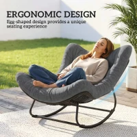Outsunny Outdoor Rocking Chair, Oversized Patio Egg Chair with Padded Cushion, Rattan Wicker for Indoor, Backyard, Dark Grey(m-4)
