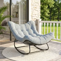 Outsunny Oversized Rattan Patio Egg Chair, Outdoor Rocking Chair with Padded Cushion for Indoor, Porch, Grey(m-1)