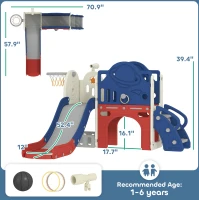 Qaba 8-in-1 Toddler Slide Set with Basketball Hoop, Indoor Outdoor Playground Playset for Kids, Blue(m-3)